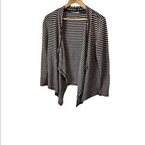 ONLY Black & Tan Striped Knit Open Loose Fit Cardigan Sweater M